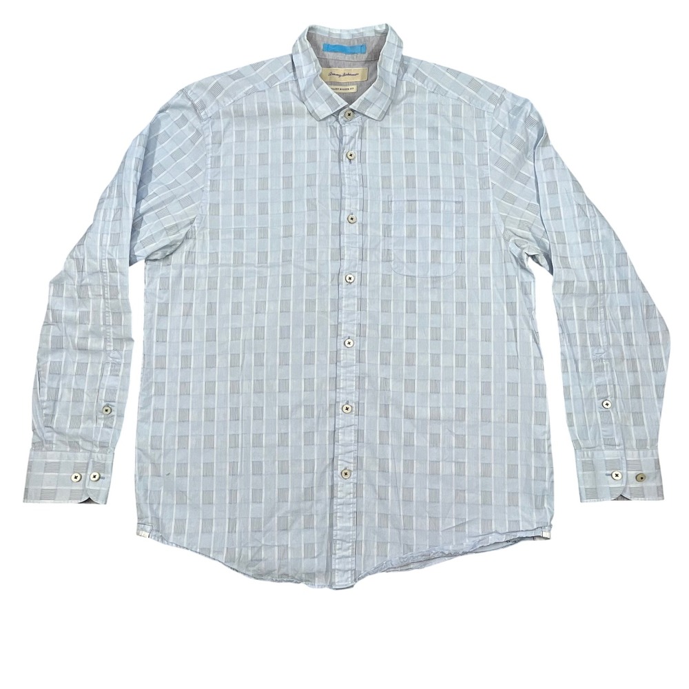 Tommy Bahama Blue Grid Island Modern Fit Button Down Shirt Mens L Large